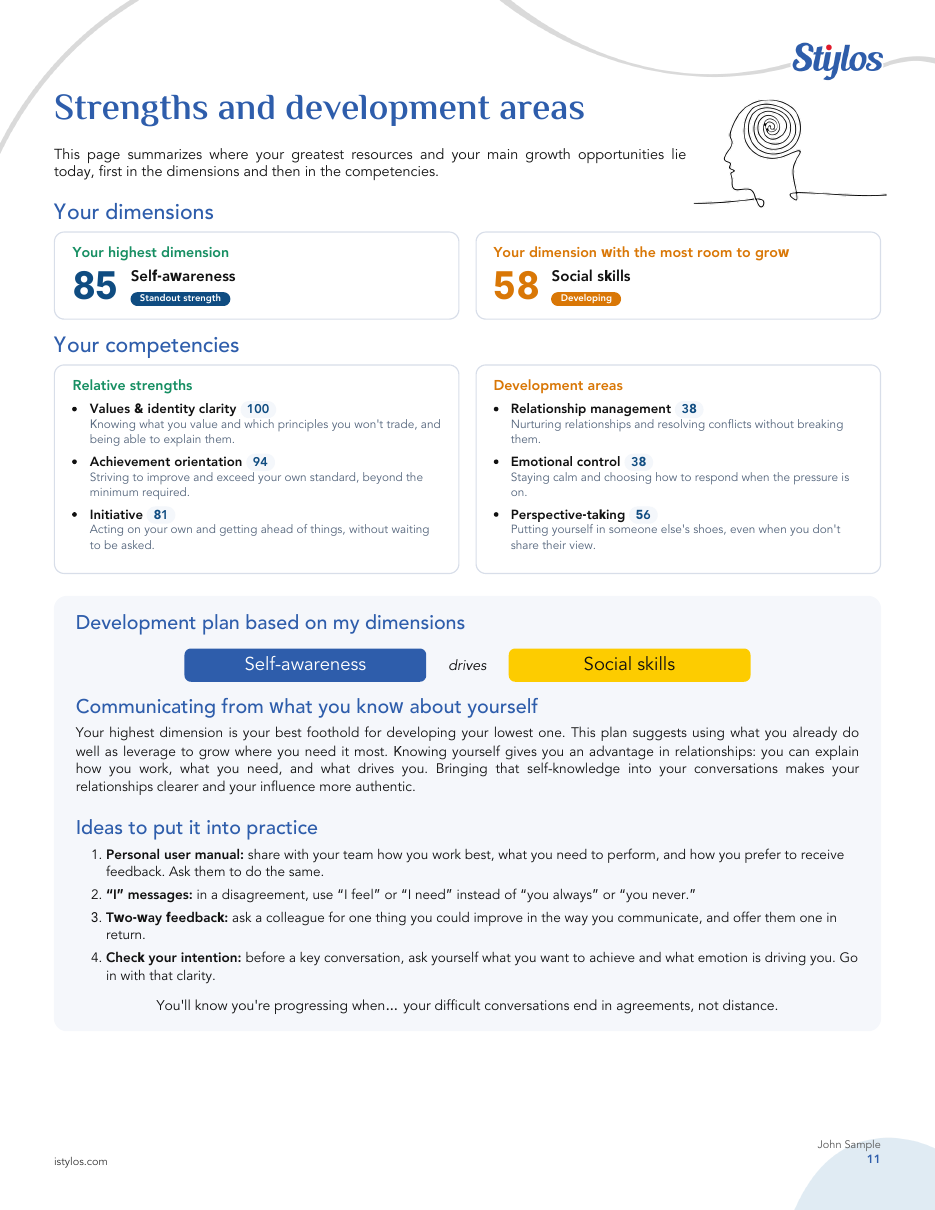 Strengths and development plan